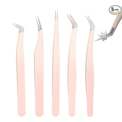 Zentheca – Precision Lash Tweezer Set includes five precision tweezers for eyelash application and brow shaping.