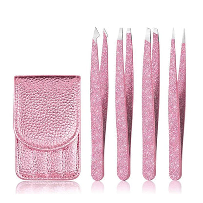 Zentheca – Professional Tweezer & Skincare Set featuring a protective pink case and precision grooming tools.