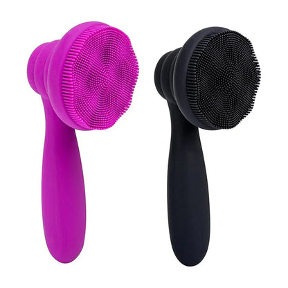 Zentheca – Manual Facial Cleansing & Exfoliating Brush in pink and black colors, showcasing soft bristles and ergonomic design.