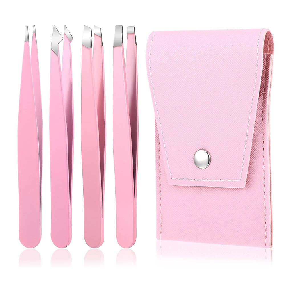 Zentheca – Eyebrow Tweezer Set featuring four precision tweezers in a pink carrying case.