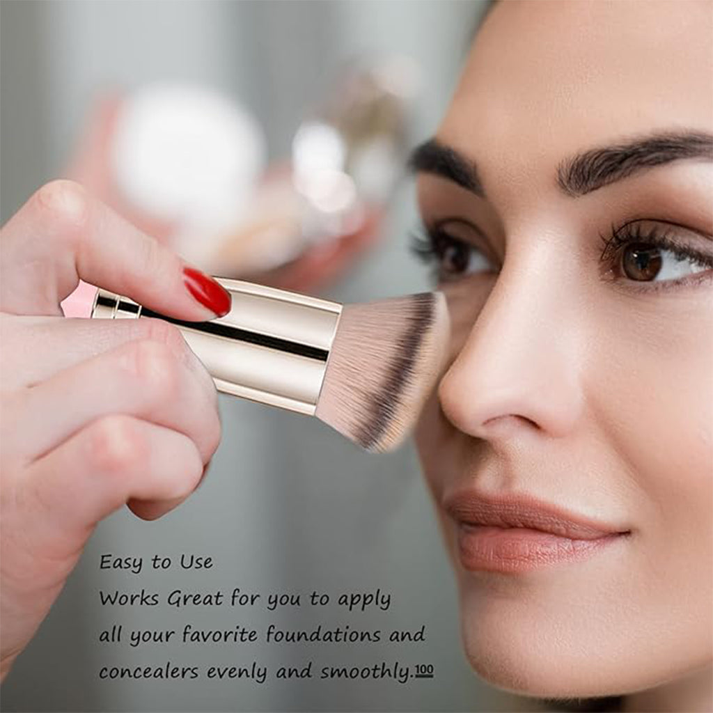 Zentheca – Precision Makeup Brush being used to apply foundation on a model's face for a flawless look.