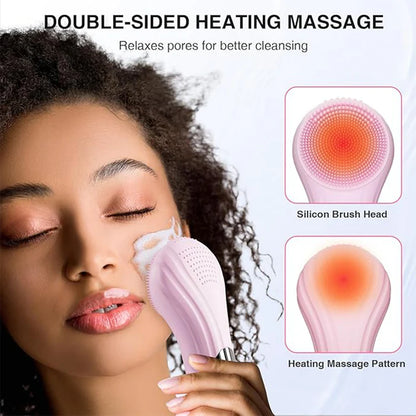 Zentheca – Electric Facial Cleansing Brush with Exfoliation shown in use, featuring double-sided heating massage technology.