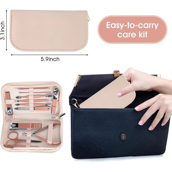 Zentheca – PrecisionClip Nail Clipper shown in an easy-to-carry care kit with various grooming tools.