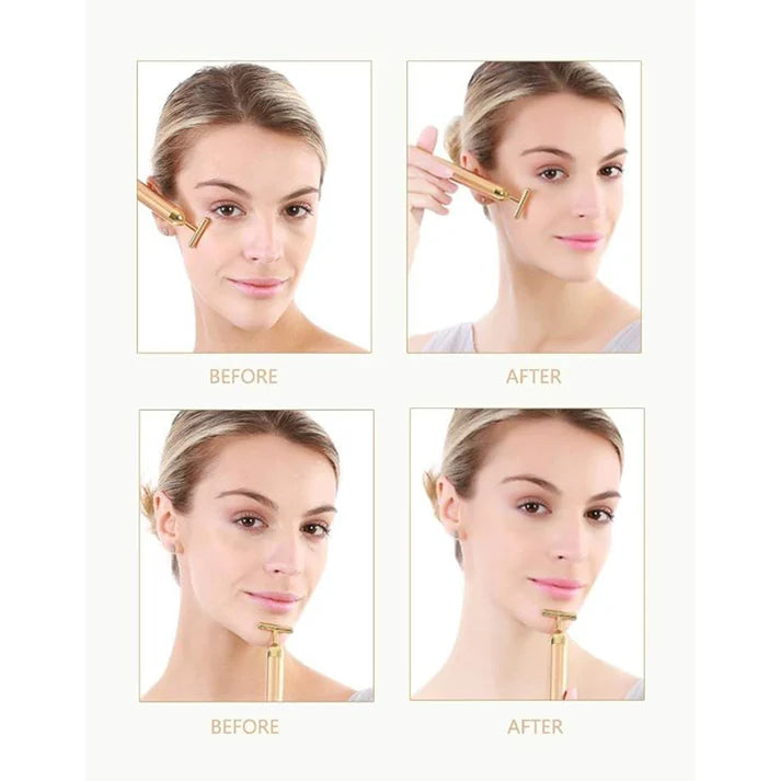 Zentheca – Electric Facial Massage Wand before and after images showing improved skin tone and reduced puffiness.