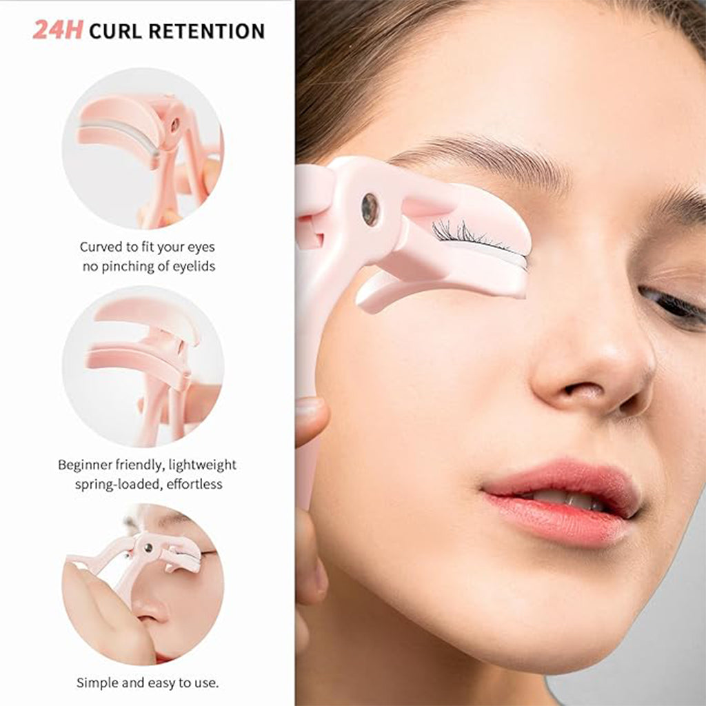 Zentheca – Precision Eyelash Curler with Silicone Pads in use for perfect lash curls and comfort.