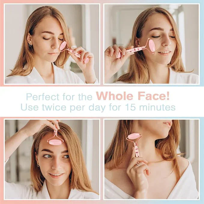 Zentheca – Facial & Body Massage Roller in use, promoting relaxation and a radiant glow for the whole face.