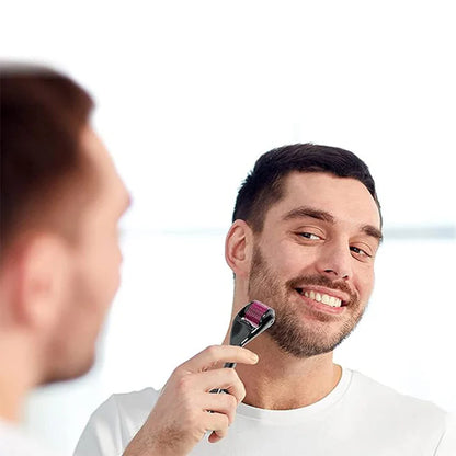 Zentheca – Microneedling Roller for Face & Body being used by a man for skincare.