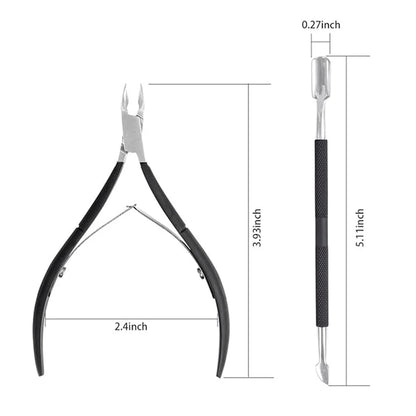 Zentheca – Professional Cuticle Care Set dimensions showing cuticle trimmer and push stick for nail grooming.