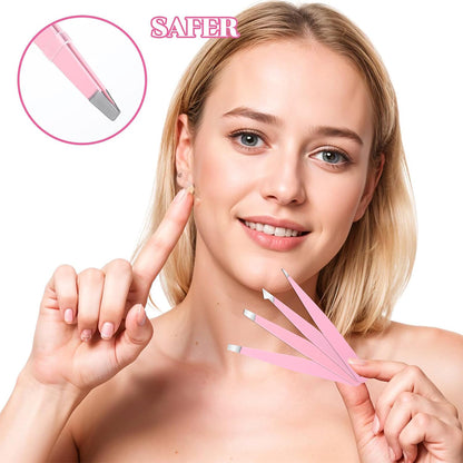 Zentheca – Eyebrow Tweezer Set displayed by a woman, showcasing precision tweezers for shaping brows.