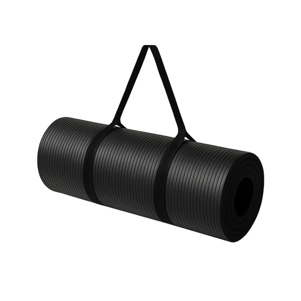 Zentheca ThryveMat Pro rolled up with carrying straps for easy transport and storage.