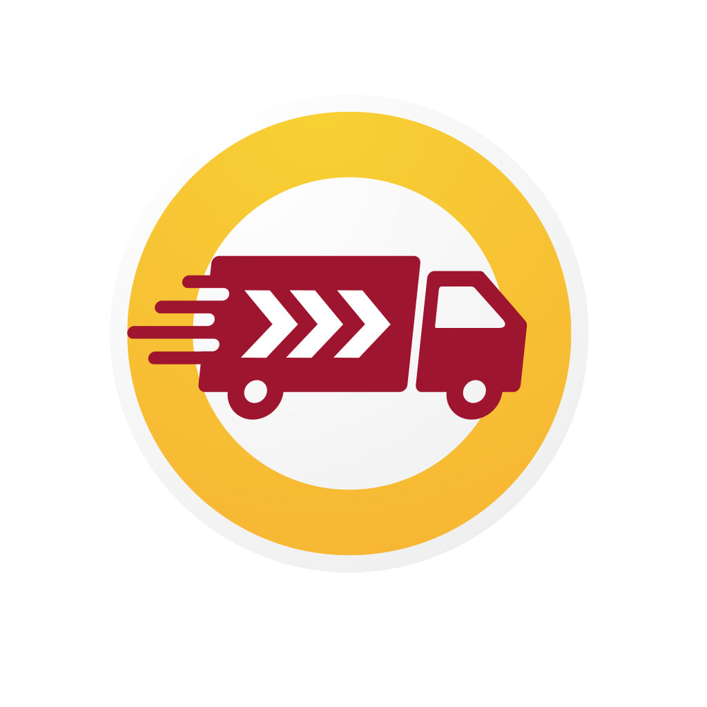 Priority Shipping icon with a truck moving swiftly, emphasizing fast delivery service.