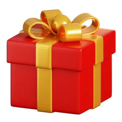 🎁 Free Gift 🎁 in a vibrant red box with a shiny gold ribbon, perfect surprise for a special purchase.