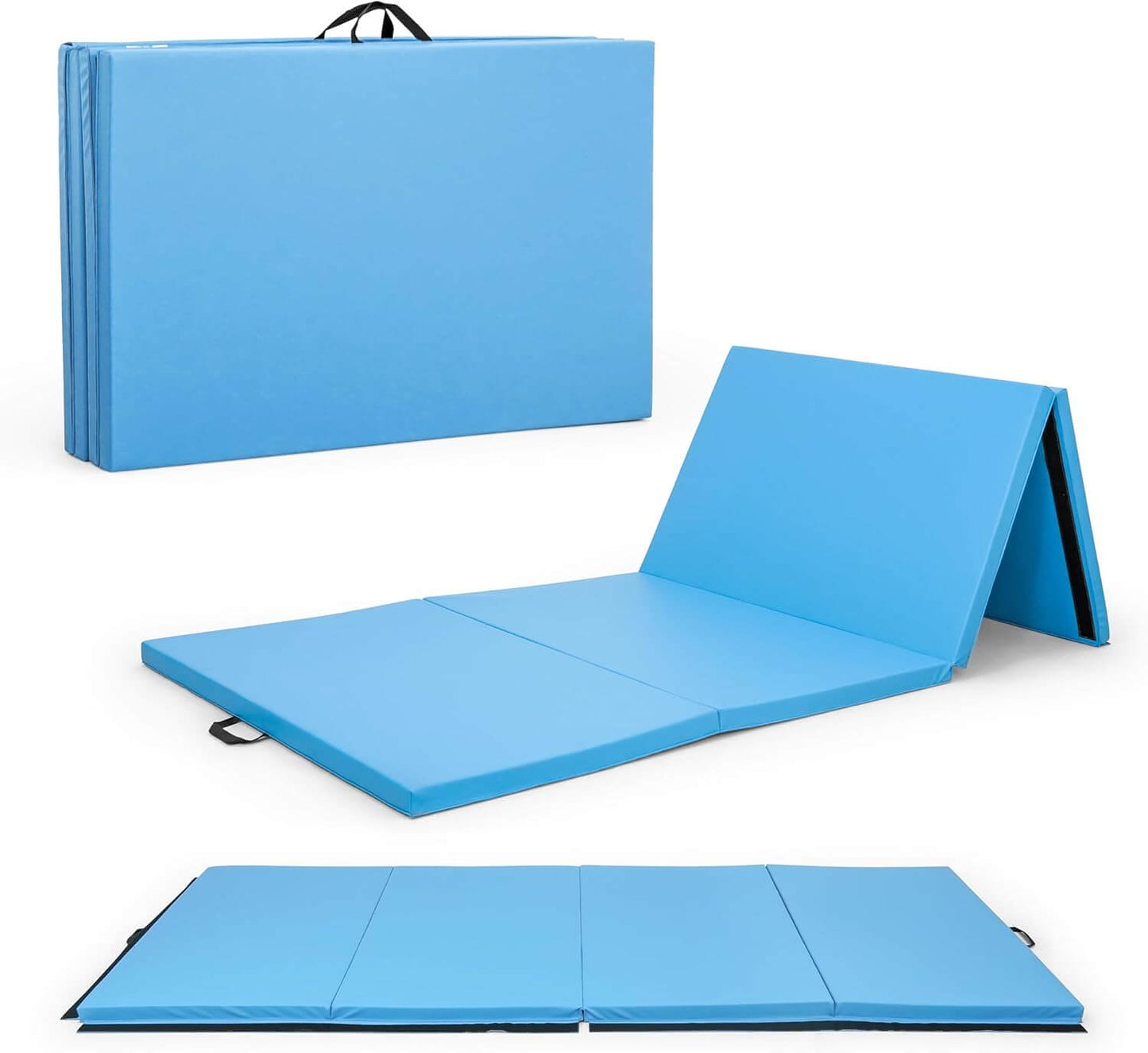 Zentheca CoreForm Fitness Mat in blue, showcasing its folding design for versatile exercise activities.