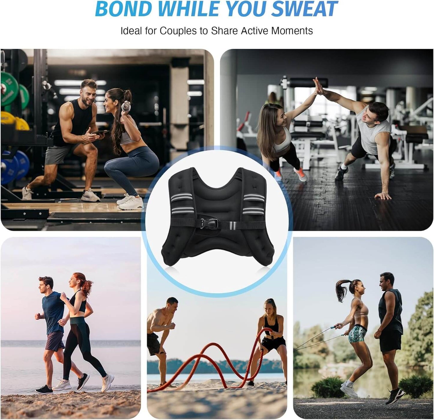 Zentheca CoreVest for couples bonding during workouts and active moments, showcasing fitness variety and engagement.