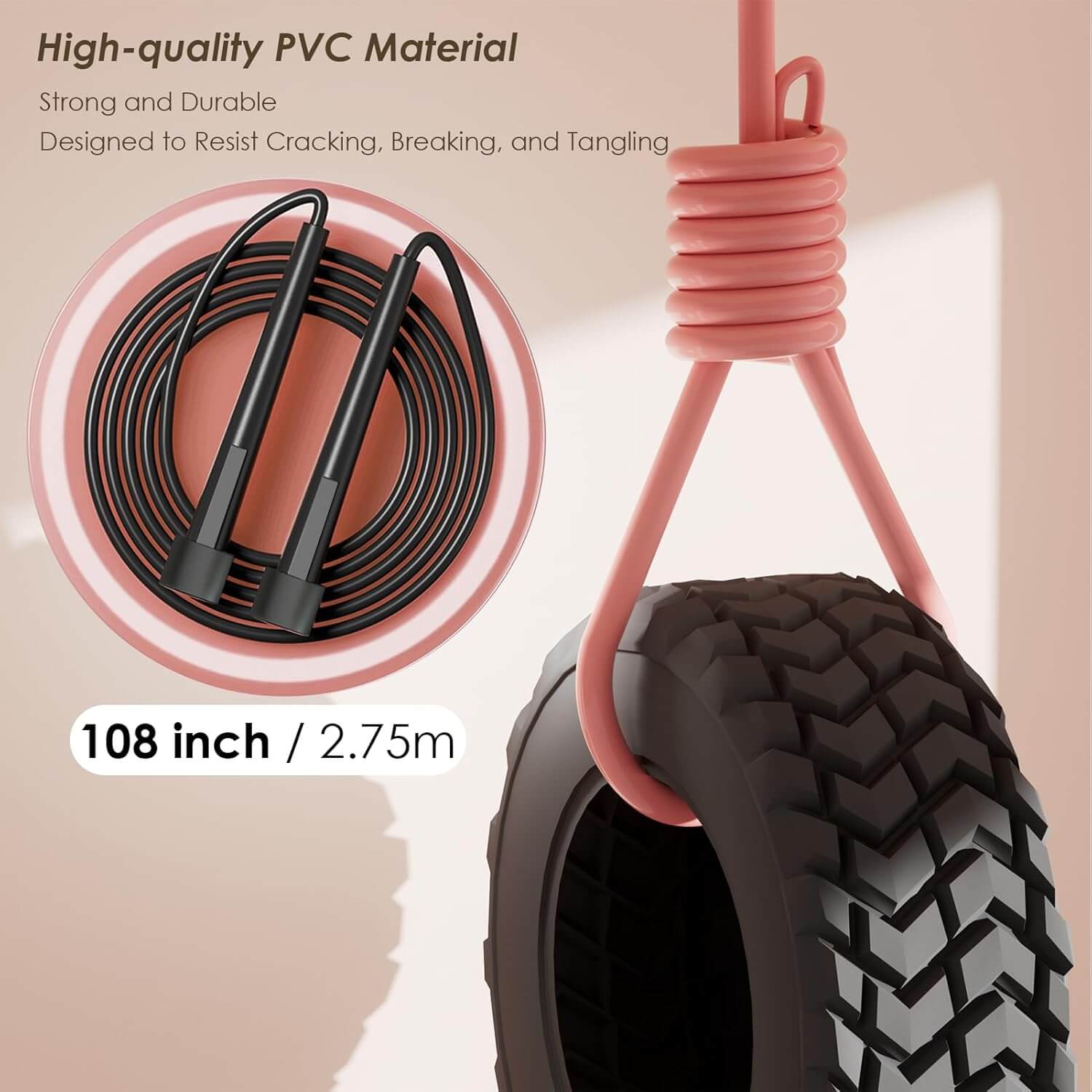 Zentheca Fit Jump high-quality PVC material jump rope with tangle-free design and 108 inch length.