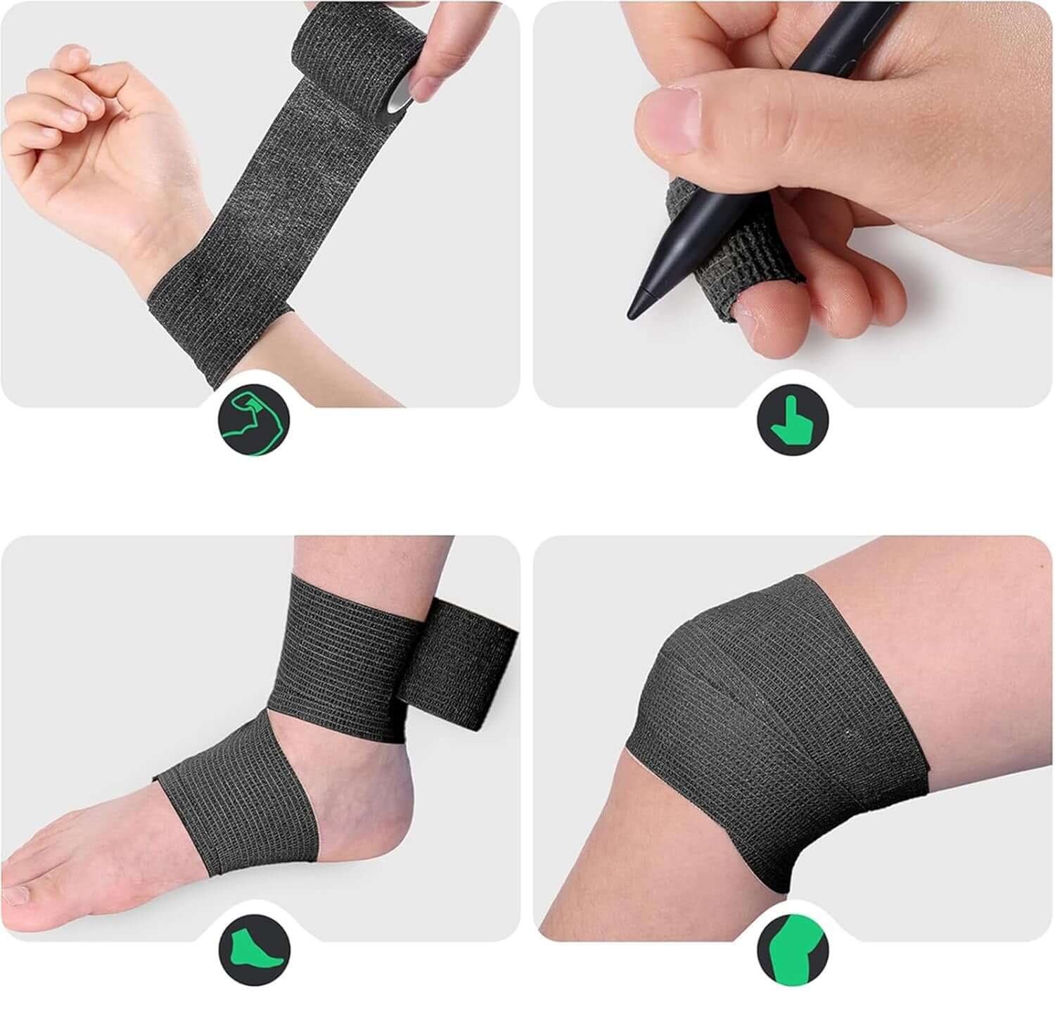 Zentheca Gentle Adhesive Strips in use for wrist and ankle support, demonstrating easy application and comfortable fit.