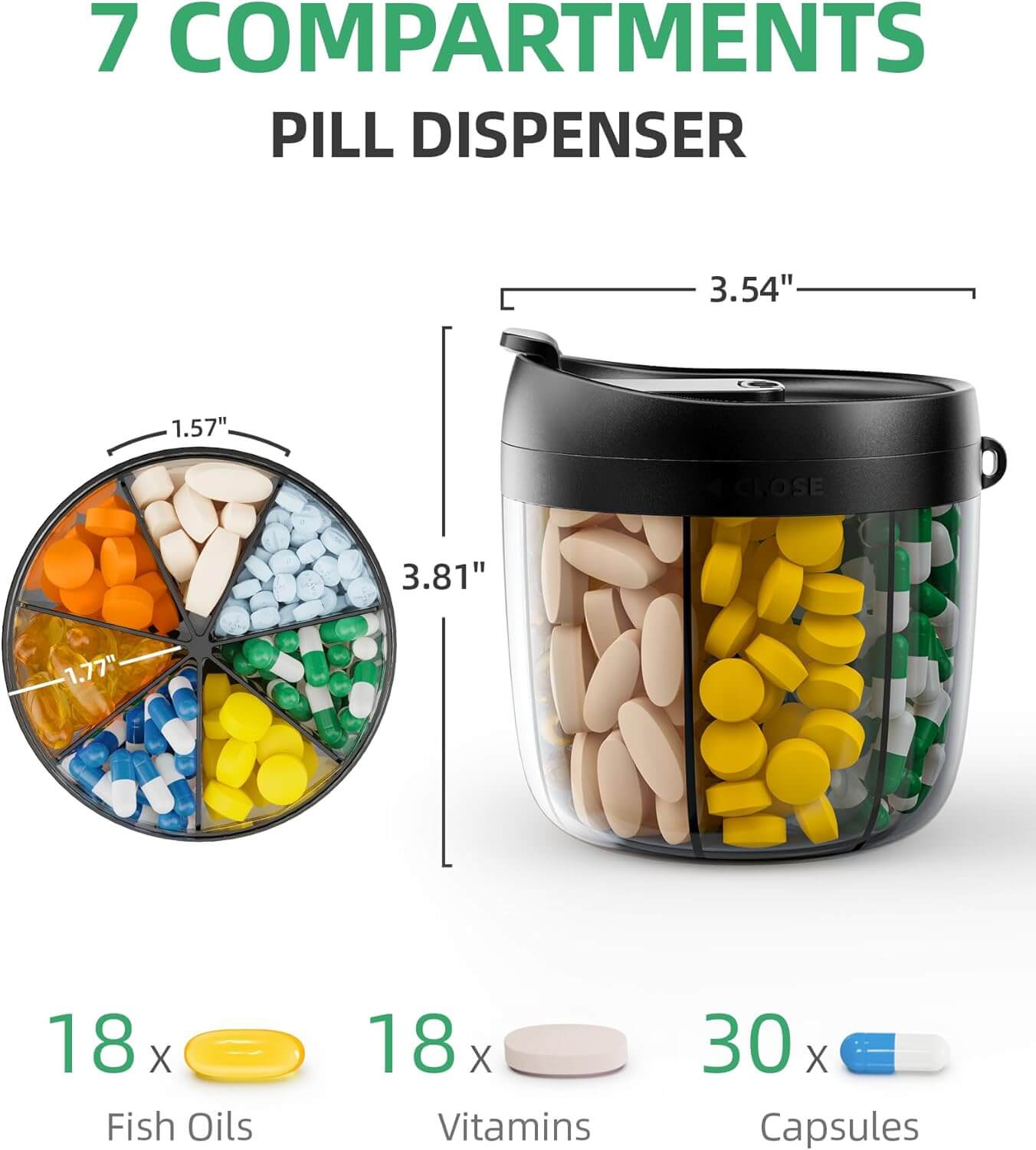 Zentheca PillMate Organizer with 7 compartments for easy vitamin and supplement storage.