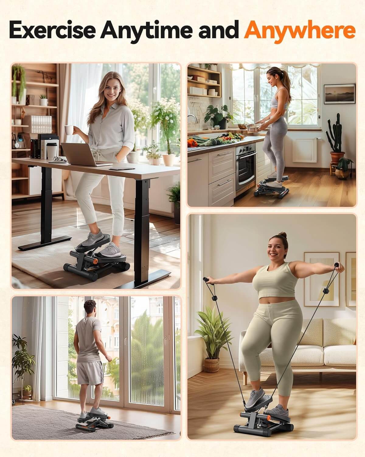 Zentheca StepFlex Mini Stair Stepper used for exercise at home, showcasing versatility and compact design.